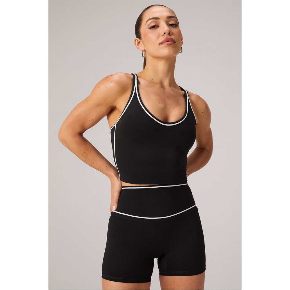 Fabletics Black PureLuxe Activewear Set Crop Top Leggings Contrast Piping Small